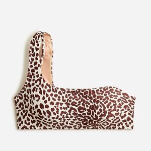 J. Crew Brown & Cream Leopard One Shoulder Bikini Top 2X NWT Fun Animal Print